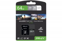 PNY micro-SDXC Pro Elite 64GB UHS-I U3 A1 & adapter, PSDU64GV3