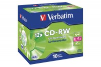 VERBATIM CD-RW Jewel 80MIN/700MB, 43148, 8-12x  10 Pcs